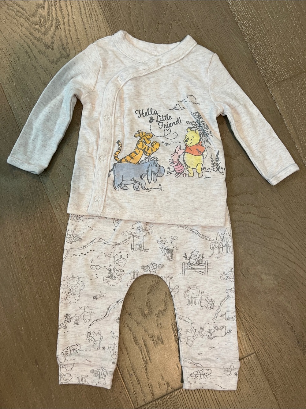 Disney Beige Baby Two-Piece Set with Winnie the Pooh Print